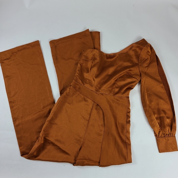 NWOT FOXIEDOX Rust Orange Winter Satin Jumpsuit - Picture 4 of 7